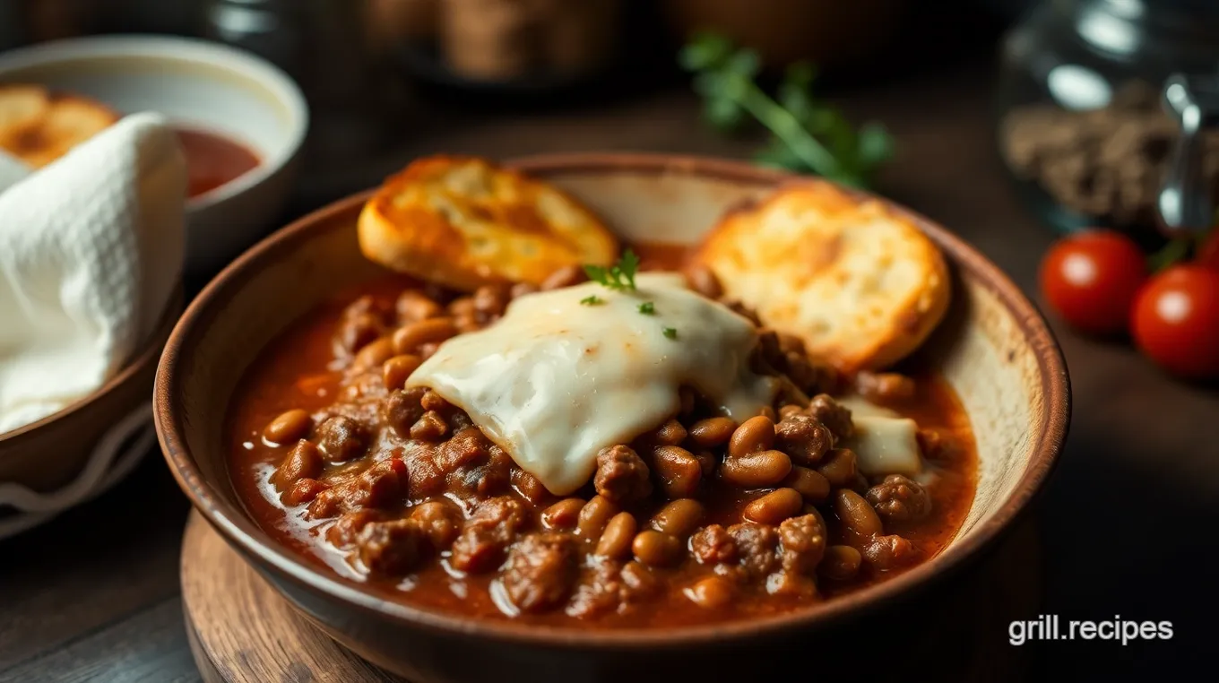 Chili with Grilled Cheese Delight