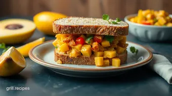 Mixing Curried Chicken Mango Salad Sandwich