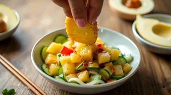 Mixing Pineapple in a Thai Cucumber Salad