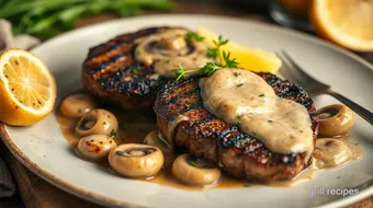 Grill Ostrich Steaks with Creamy Mushrooms