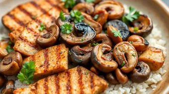 Grilled Tempeh with Savory Mushrooms recipe card