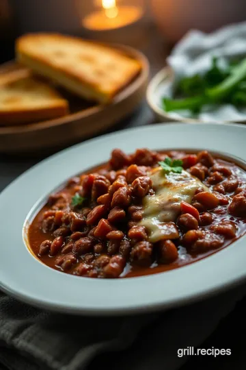 Chili with Grilled Cheese Delight presentation