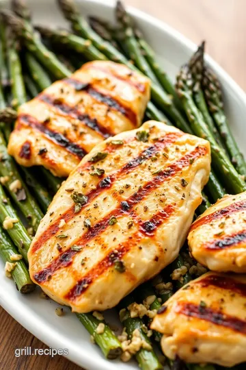 Grilled Chicken with Rice and Cooked Asparagus presentation